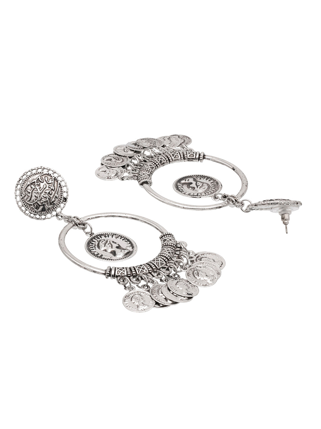 Shining Jewel Traditional Indian Antique Silver Oxidised Victorian Coin Chand Bali Earring For Women (SJE_161)