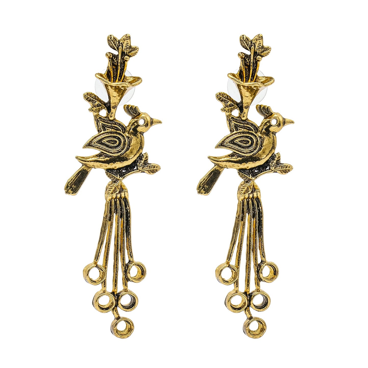 Shining Jewel Traditional Indian Antique Gold Oxidised Peacock Dangle Earring For Women (SJE_161_G)