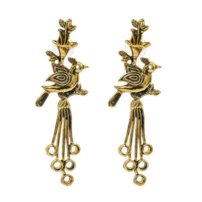 Shining Jewel Traditional Indian Antique Gold Oxidised Peacock Dangle Earring For Women (SJE_161_G)