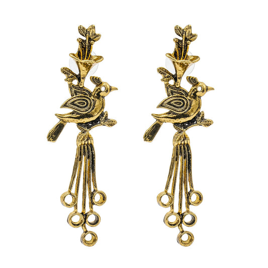 Shining Jewel Traditional Indian Antique Gold Oxidised Peacock Dangle Earring For Women (SJE_161_G)