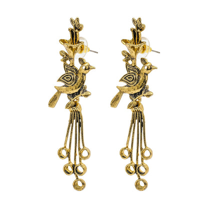 Shining Jewel Traditional Indian Antique Gold Oxidised Peacock Dangle Earring For Women (SJE_161_G)