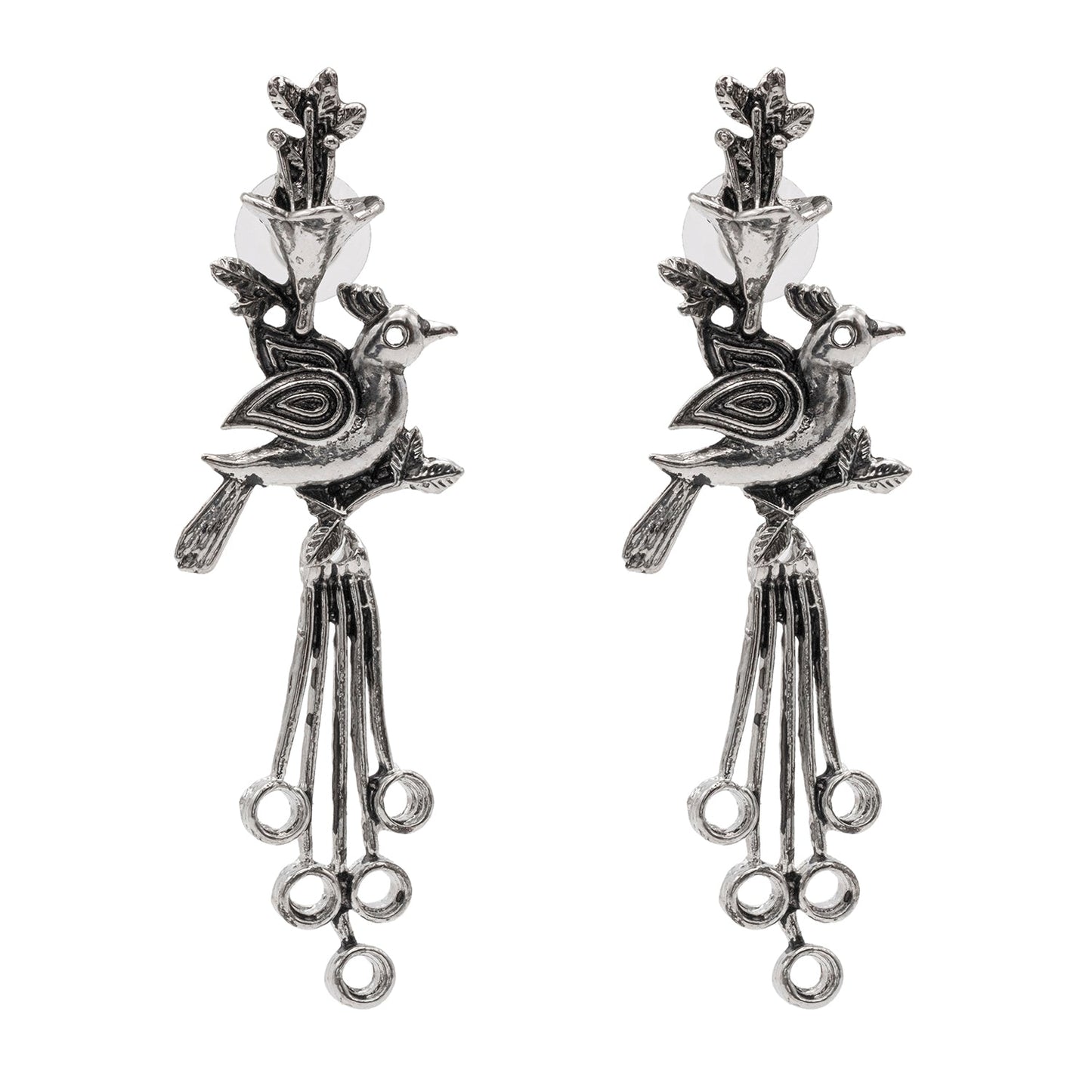 Shining Jewel Traditional Indian Antique Silver Oxidised Peacock Dangle Earring For Women (SJE_161_S)