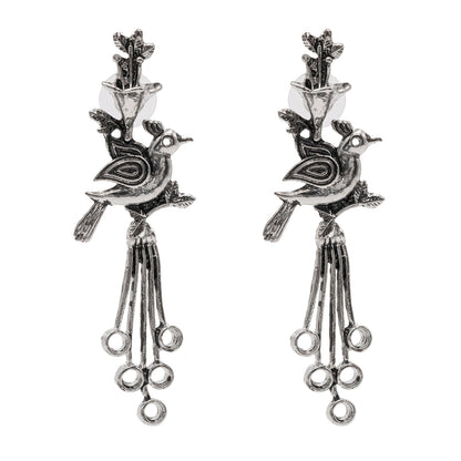 Shining Jewel Traditional Indian Antique Silver Oxidised Peacock Dangle Earring For Women (SJE_161_S)