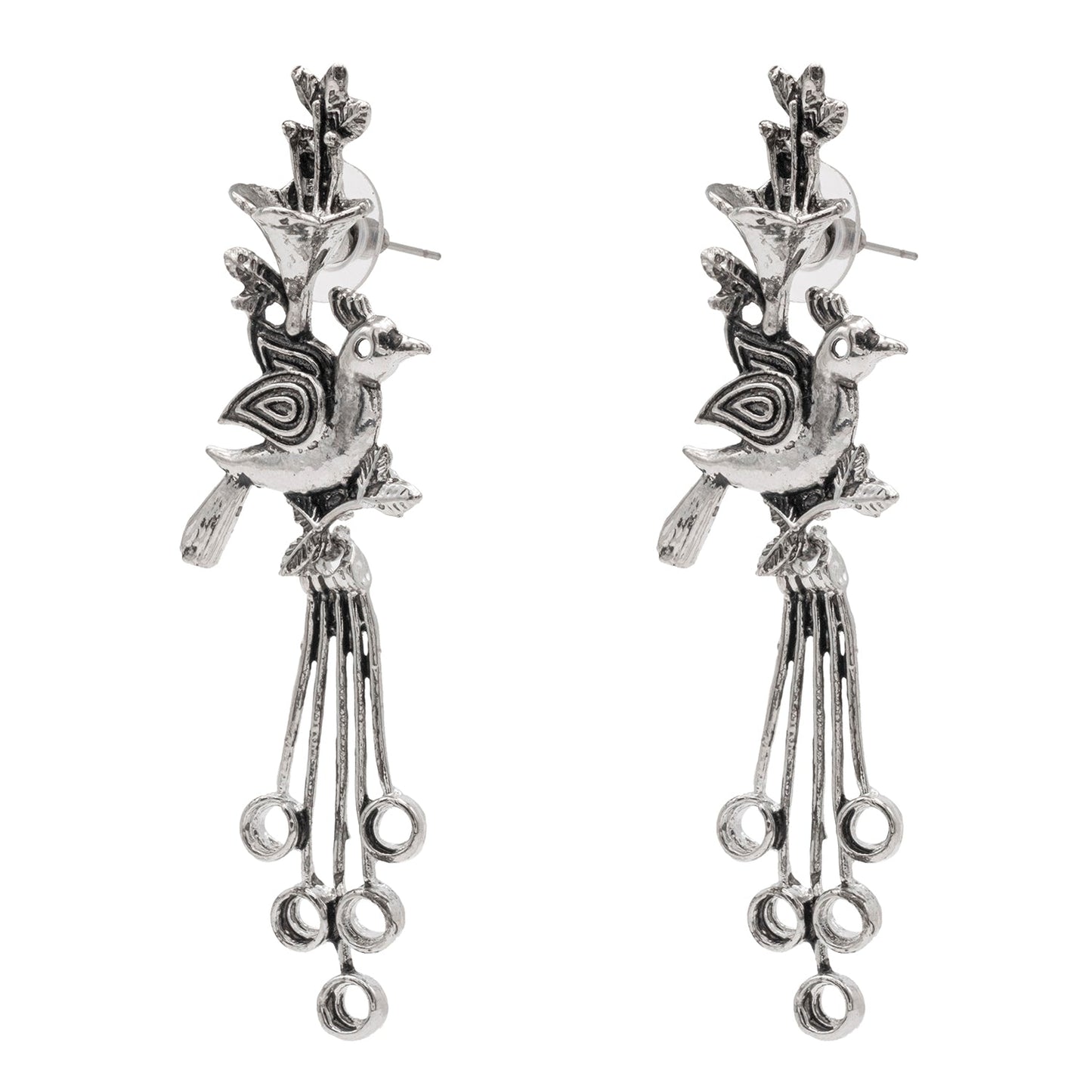 Shining Jewel Traditional Indian Antique Silver Oxidised Peacock Dangle Earring For Women (SJE_161_S)