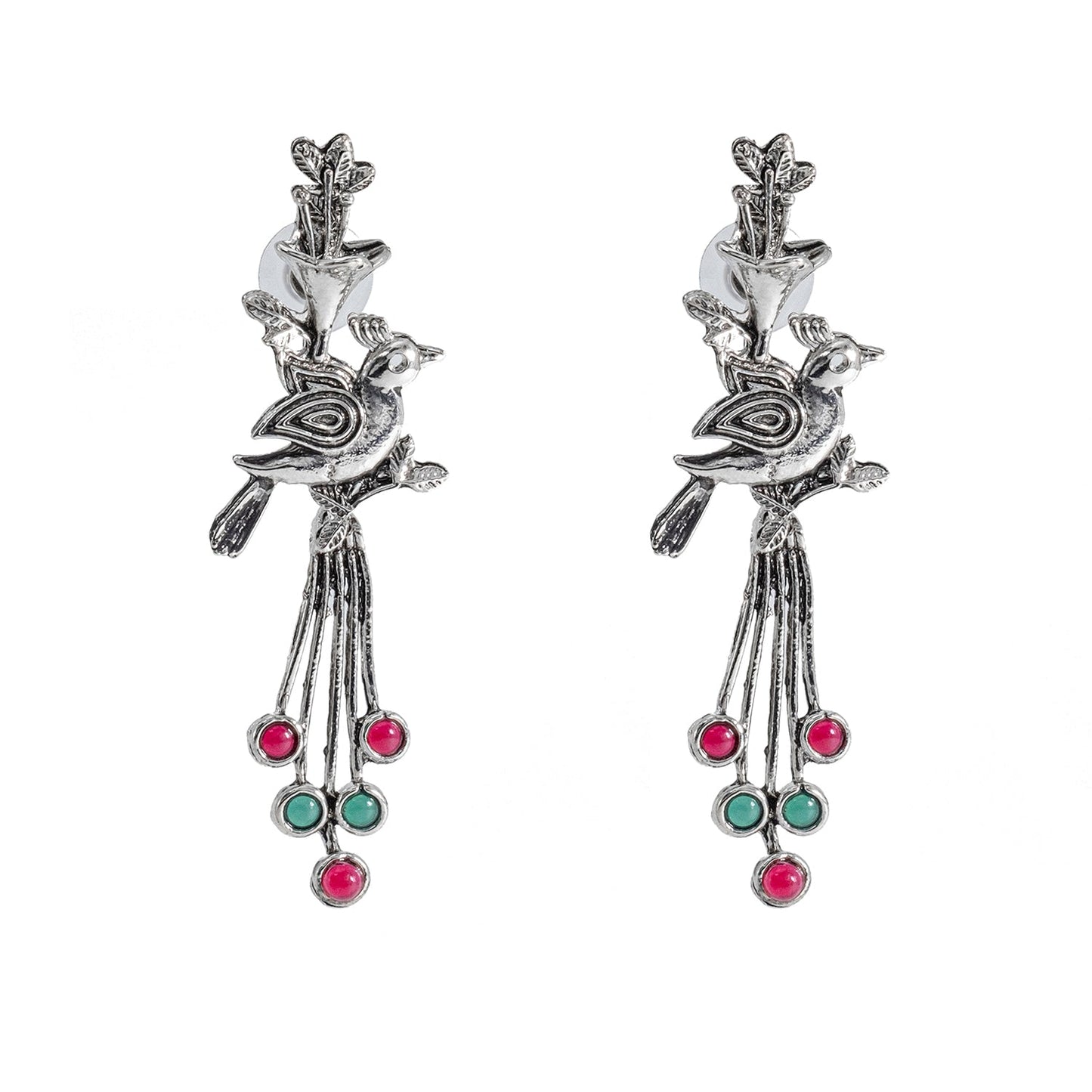 Shining Jewel Traditional Indian Antique Silver Oxidised Peacock Dangle Earring For Women (SJE_161_S_MT)