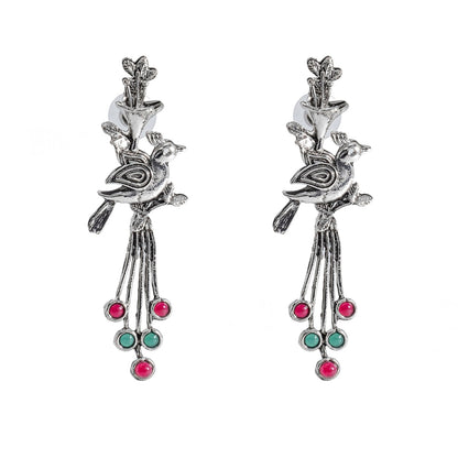 Shining Jewel Traditional Indian Antique Silver Oxidised Peacock Dangle Earring For Women (SJE_161_S_MT)