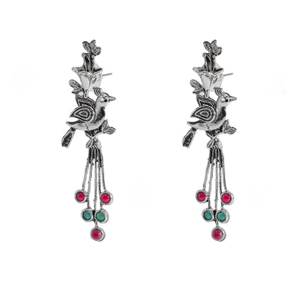 Shining Jewel Traditional Indian Antique Silver Oxidised Peacock Dangle Earring For Women (SJE_161_S_MT)