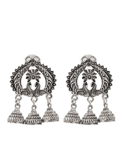 Shining Jewel Traditional Indian Antique Silver Oxidised Peacock Jhumka Earring For Women (SJE_163_S)