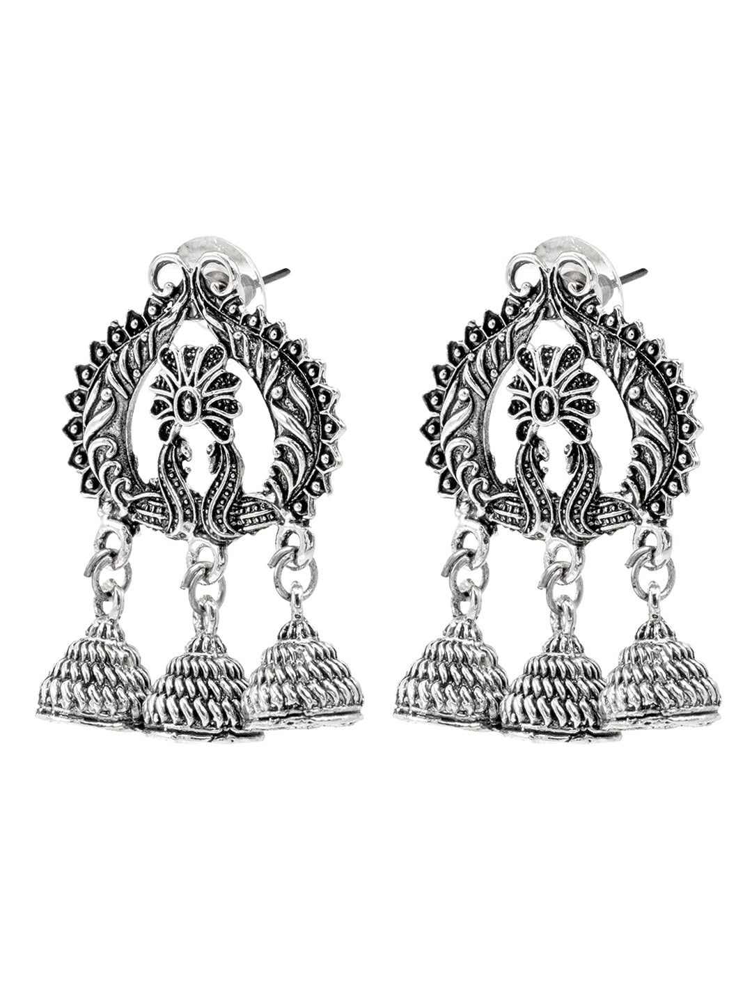 Shining Jewel Traditional Indian Antique Silver Oxidised Peacock Jhumka Earring For Women (SJE_163_S)