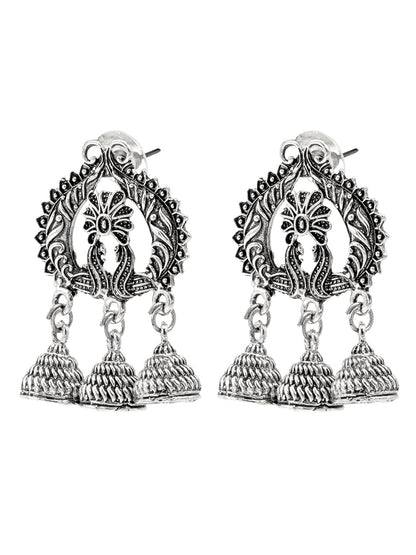 Shining Jewel Traditional Indian Antique Silver Oxidised Peacock Jhumka Earring For Women (SJE_163_S)