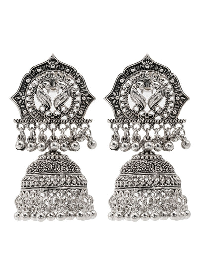 Shining Jewel Traditional Indian Antique Silver Oxidised Peacock Jhumka Earring For Women (SJE_165)