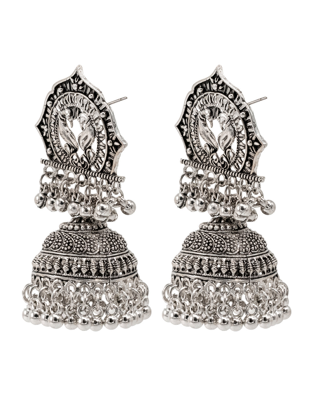 Shining Jewel Traditional Indian Antique Silver Oxidised Peacock Jhumka Earring For Women (SJE_165)