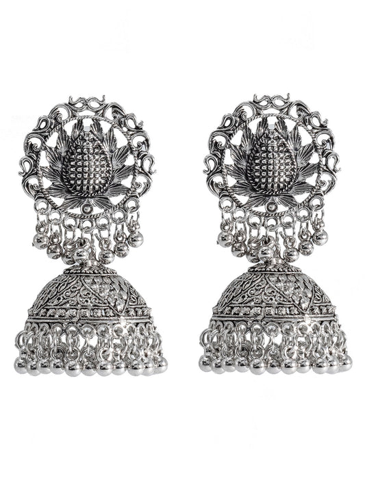 Shining Jewel Traditional Indian Antique Silver Oxidised Jhumka Earring For Women (SJE_167)