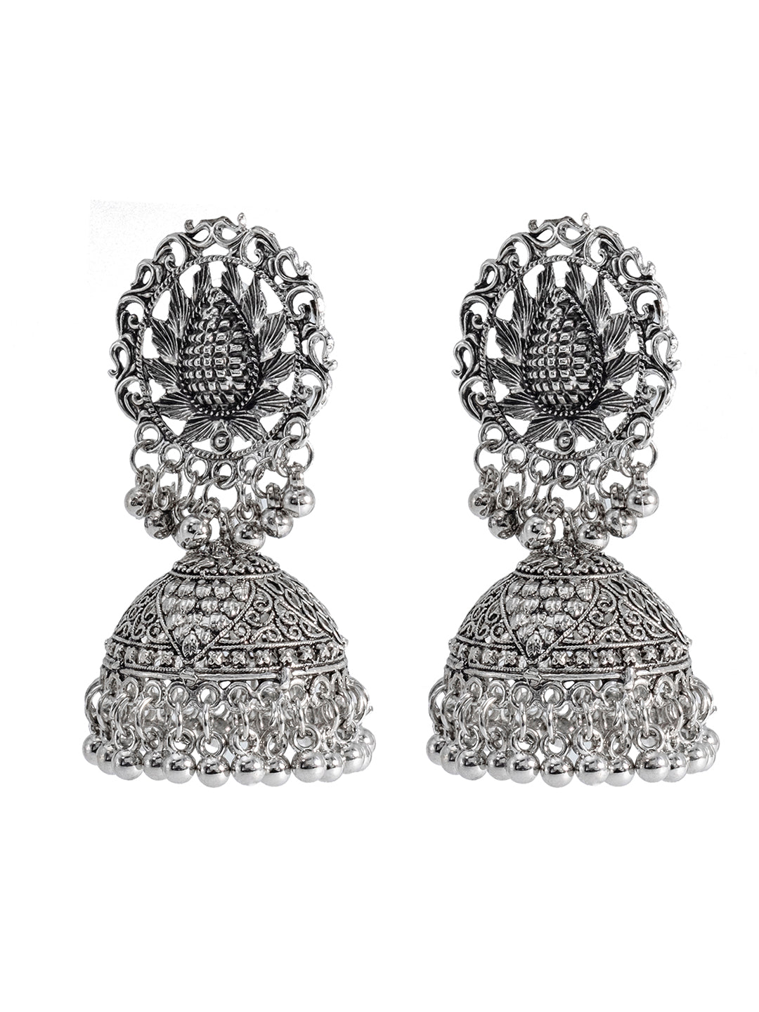 Shining Jewel Traditional Indian Antique Silver Oxidised Jhumka Earring For Women (SJE_167)