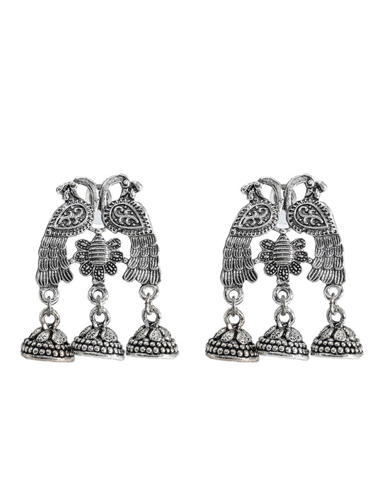 Shining Jewel Traditional Indian Antique Silver Oxidised Peacock Jhumka Earring For Women (SJE_168)