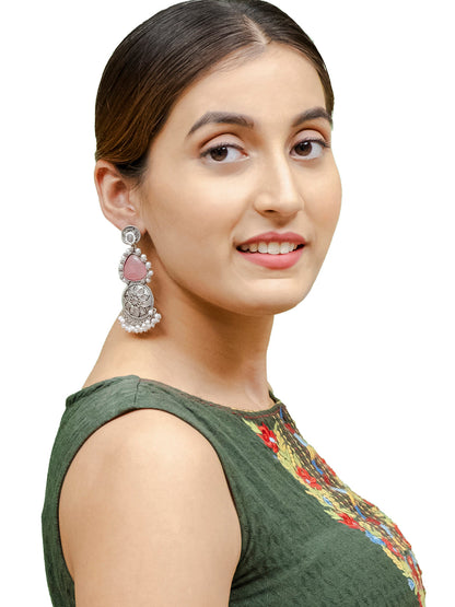 Shining Jewel Traditional Indian Matte Silver Oxidised CZ, Crystal Studded Earring For Women - Silver Multi Color (SJE_169_S_MT)