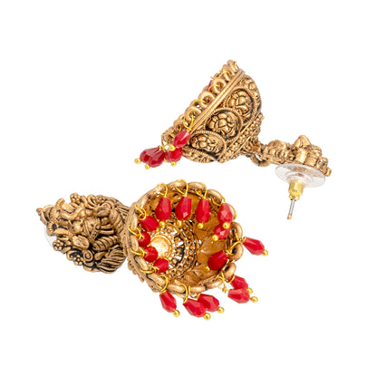 Traditional Indian Matte Gold Oxidised CZ Crystal Studded Temple Jhumka Earring For Women-Gold (SJE_174_G_W)