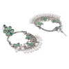 Traditional Indian Matte Silver Oxidised CZ Crystal Studded Peacock Chand Bali Earring For Women-Silver Ruby Green (SJE_192_S_R_G)