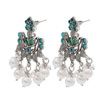 Traditional Indian Matte Silver Oxidised CZ Crystal Studded Chand Bali Earring For Women-Silver Maroon (SJE_193_S_M)