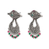 Traditional Indian Antique Silver Oxidised CZ Crystal Studded Chand Bali Earring For Women-Silver Maroon (SJE_202_S_M)
