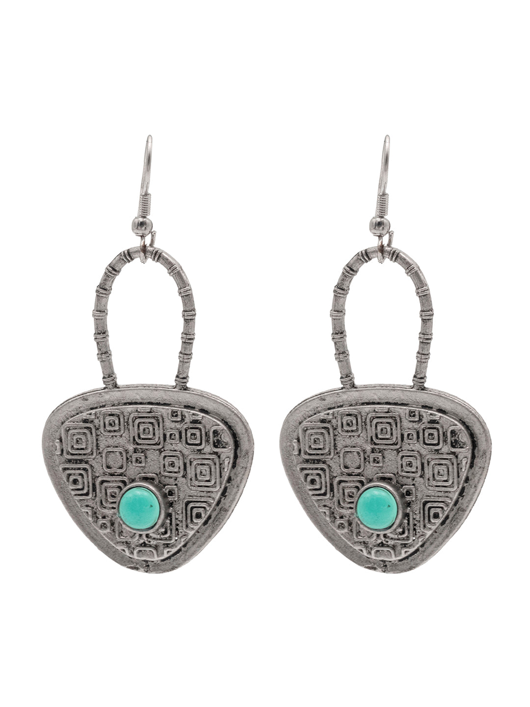 Traditional Indian Matte Silver Oxidised CZ, Drop Earring For Women - Silver Green (SJE_204_S_G)