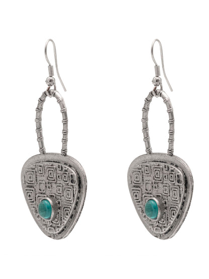 Traditional Indian Matte Silver Oxidised CZ, Drop Earring For Women - Silver Green (SJE_204_S_G)