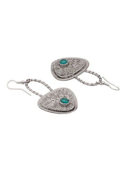 Traditional Indian Matte Silver Oxidised CZ, Drop Earring For Women - Silver Green (SJE_204_S_G)