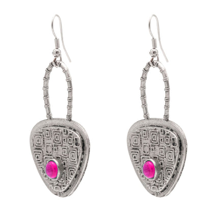 Traditional Indian Matte Silver Oxidised CZ, Drop Earring For Women - Silver Maroon (SJE_204_S_M)