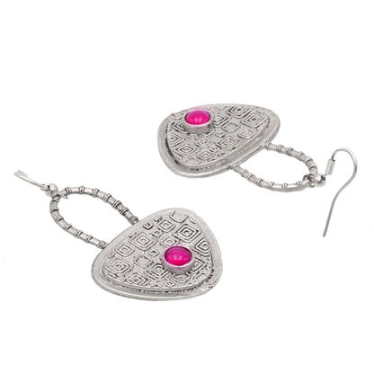 Traditional Indian Matte Silver Oxidised CZ, Drop Earring For Women - Silver Maroon (SJE_204_S_M)