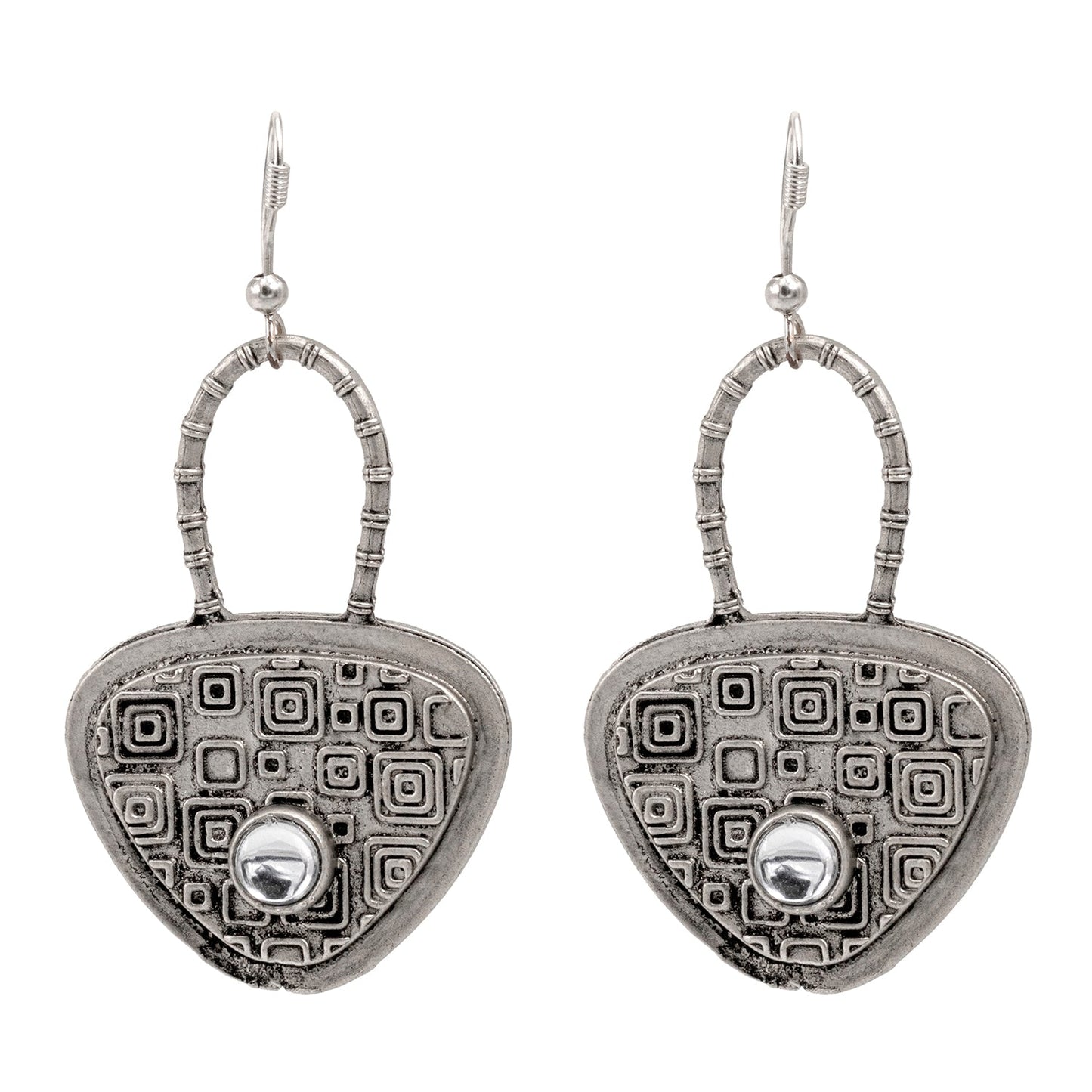 Traditional Indian Matte Silver Oxidised CZ, Drop Earring For Women - Silver White (SJE_204_S_W)