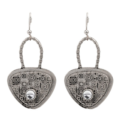 Traditional Indian Matte Silver Oxidised CZ, Drop Earring For Women - Silver White (SJE_204_S_W)