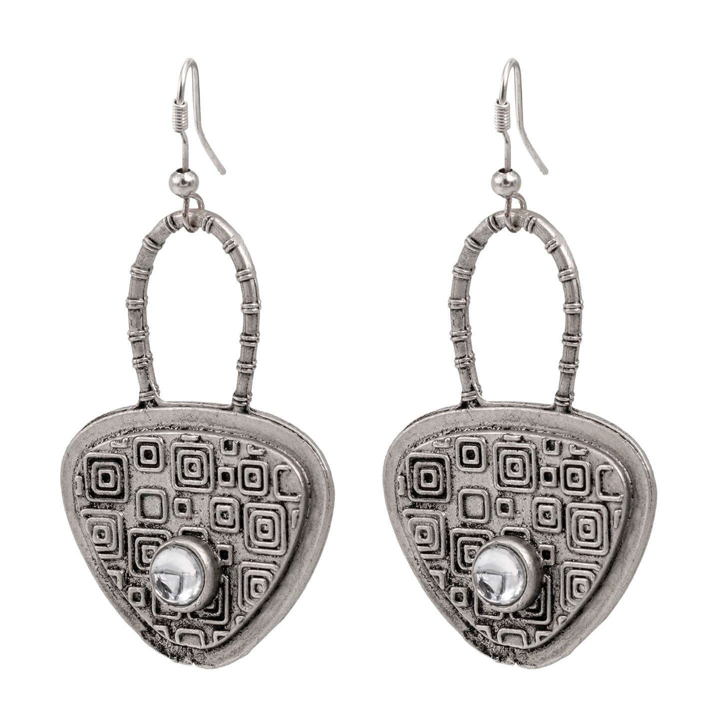 Traditional Indian Matte Silver Oxidised CZ, Drop Earring For Women - Silver White (SJE_204_S_W)