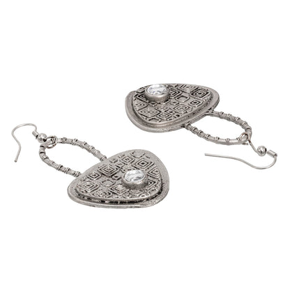 Traditional Indian Matte Silver Oxidised CZ, Drop Earring For Women - Silver White (SJE_204_S_W)