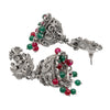 Traditional Indian Matte Silver Oxidised CZ Crystal Studded Temple Jhumka Earring For Women-Silver White (SJE_205_S_W)