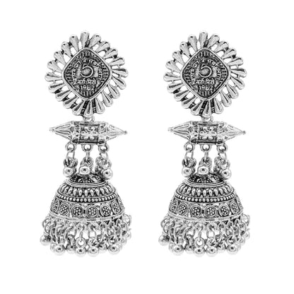 Set of 3 Traditional Oxidised Silver Jhumka Earrings Combo for Women. - SJEC_86