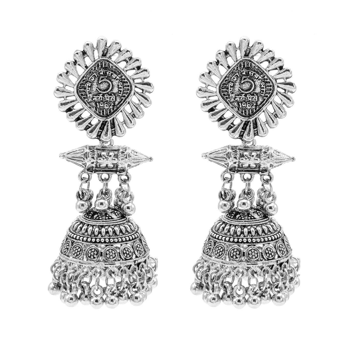 Traditional Indian Antique Silver Oxidised Jhumka Earring For Women (SJE_220_S)
