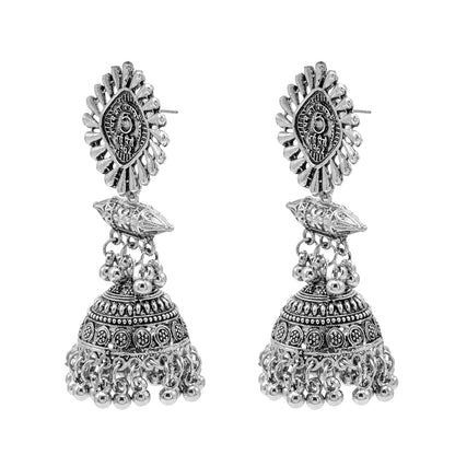 Traditional Indian Antique Silver Oxidised Jhumka Earring For Women (SJE_220_S)