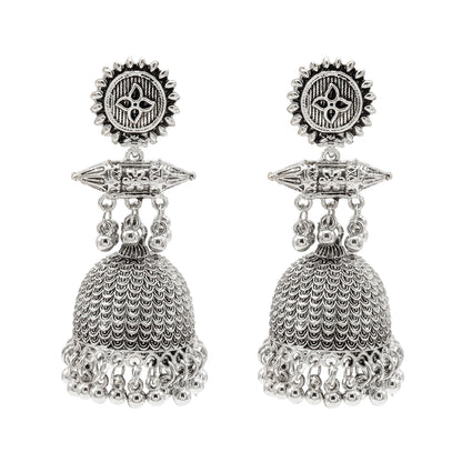 Set of 3 Traditional Oxidised Silver Jhumka Earrings Combo for Women. - SJEC_86
