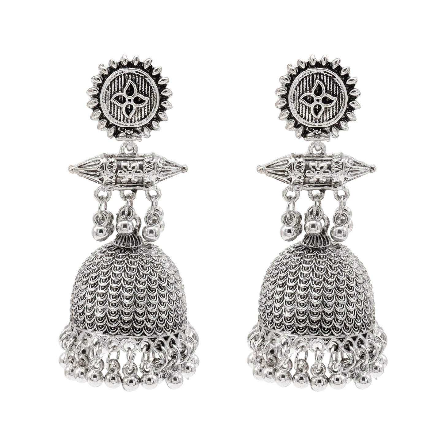 Traditional Indian Antique Silver Oxidised Jhumka Earring For Women (SJE_221_S)
