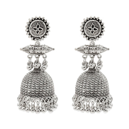 Traditional Indian Antique Silver Oxidised Jhumka Earring For Women (SJE_221_S)