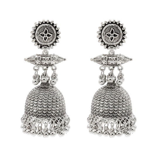 Traditional Indian Antique Silver Oxidised Jhumka Earring For Women (SJE_221_S)
