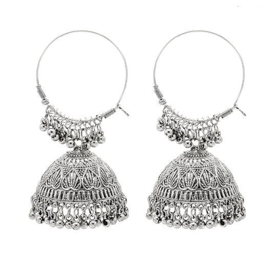 Traditional Indian Antique Silver Oxidised Jhumka Earring For Women (SJE_222_S)
