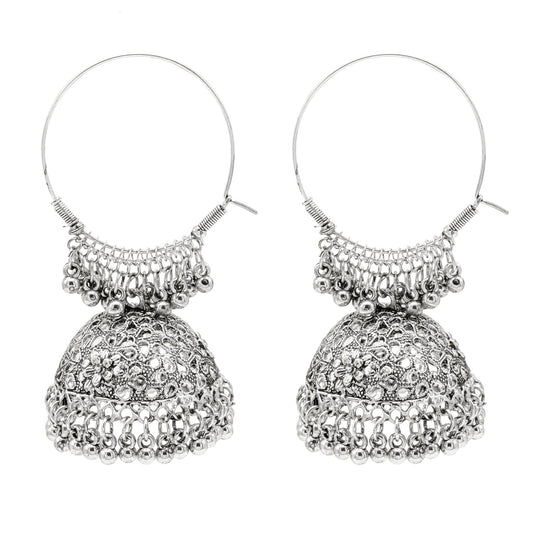 Traditional Indian Antique Silver Oxidised Jhumka Earring For Women (SJE_223_S)