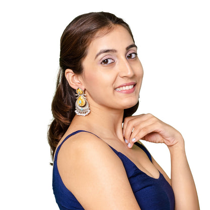 Shining Jewel Traditional Indian Matte Antique Oxidised Silver CZ, Crystal Studded Drop Earring For Women - Turquoise (SJE_229_AQ)