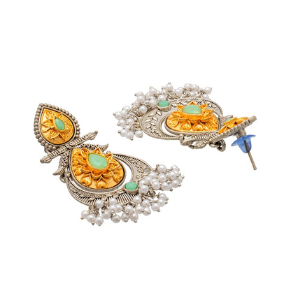 Shining Jewel Traditional Indian Matte Antique Oxidised Silver CZ, Crystal Studded Drop Earring For Women - Light Green (SJE_229_LG)