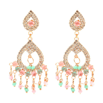 Shining Jewel Crystal and AD Rose Gold-Plated Fancy Western Style Cocktail Pearl Drop Long earrings for women (SJE_230_RG_D1)