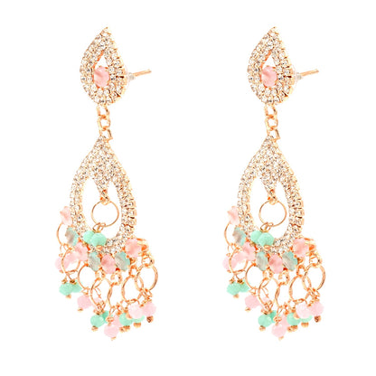 Shining Jewel Crystal and AD Rose Gold-Plated Fancy Western Style Cocktail Pearl Drop Long earrings for women (SJE_230_RG_D1)
