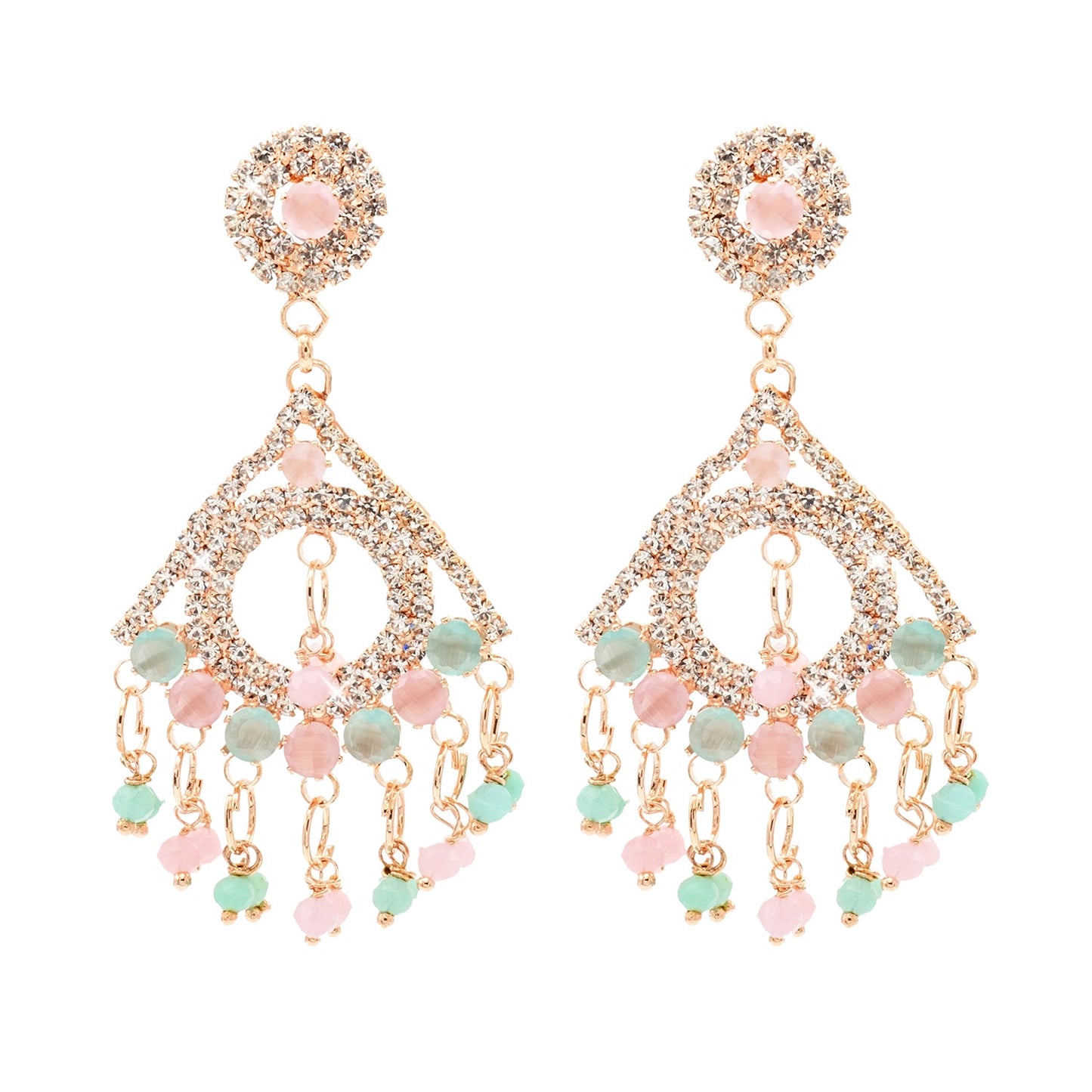 Shining Jewel Crystal and AD Rose Gold-Plated Fancy Western Style Cocktail Pearl Drop Long earrings for women (SJE_230_RG_D2)