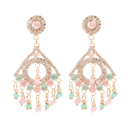 Shining Jewel Crystal and AD Rose Gold-Plated Fancy Western Style Cocktail Pearl Drop Long earrings for women (SJE_230_RG_D2)
