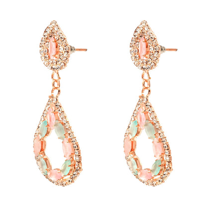 Shining Jewel Crystal and AD Rose Gold-Plated Fancy Western Style Cocktail Pearl Drop Long earrings for women (SJE_230_RG_D3)
